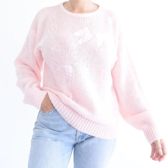 Vintage Contempo Plus Pink Knit Leaves Crewneck Sweater Size 40 - Picture 3 of 15